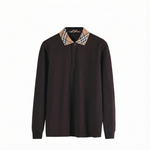 Long-Sleeve Polo Shirt with Vintage Check Collar