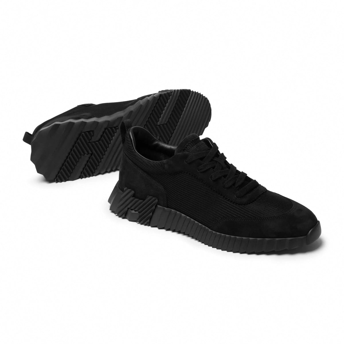 Bouncing Sneaker in in All-Black Mesh and Suede