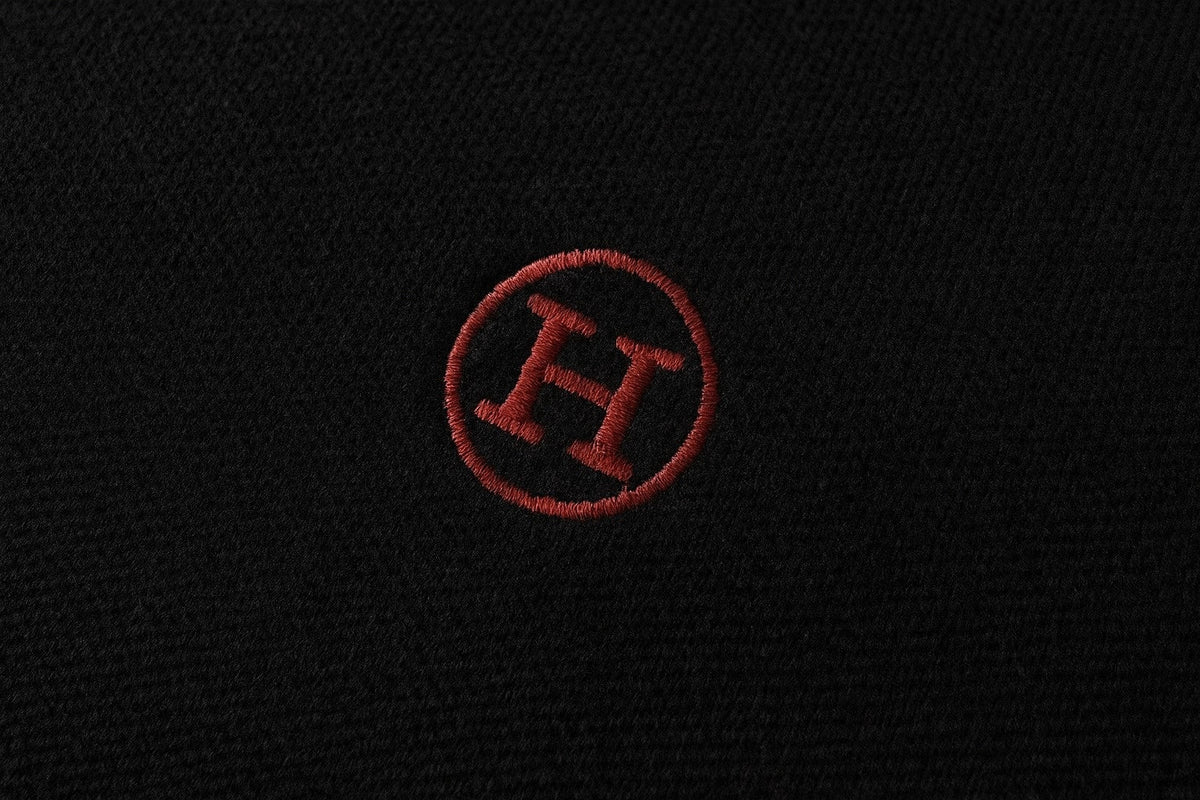 Signature Black Wool Crewneck Sweater with Red Trim