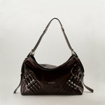 Brown Patent Leather Slouchy Shoulder Bag with Harness Detail