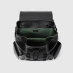 Black Leather Flap Backpack