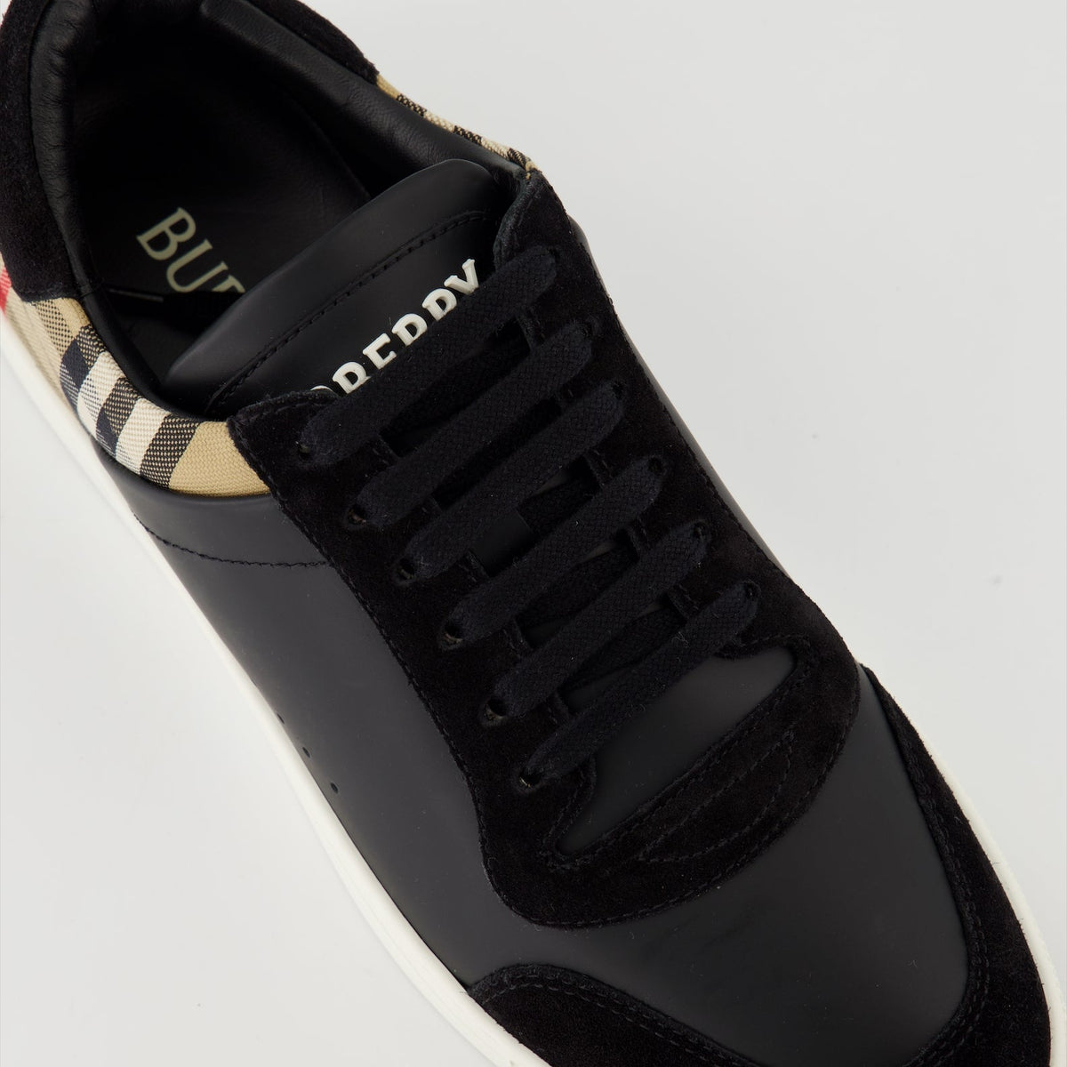 Check Leather and Velvet Sneakers