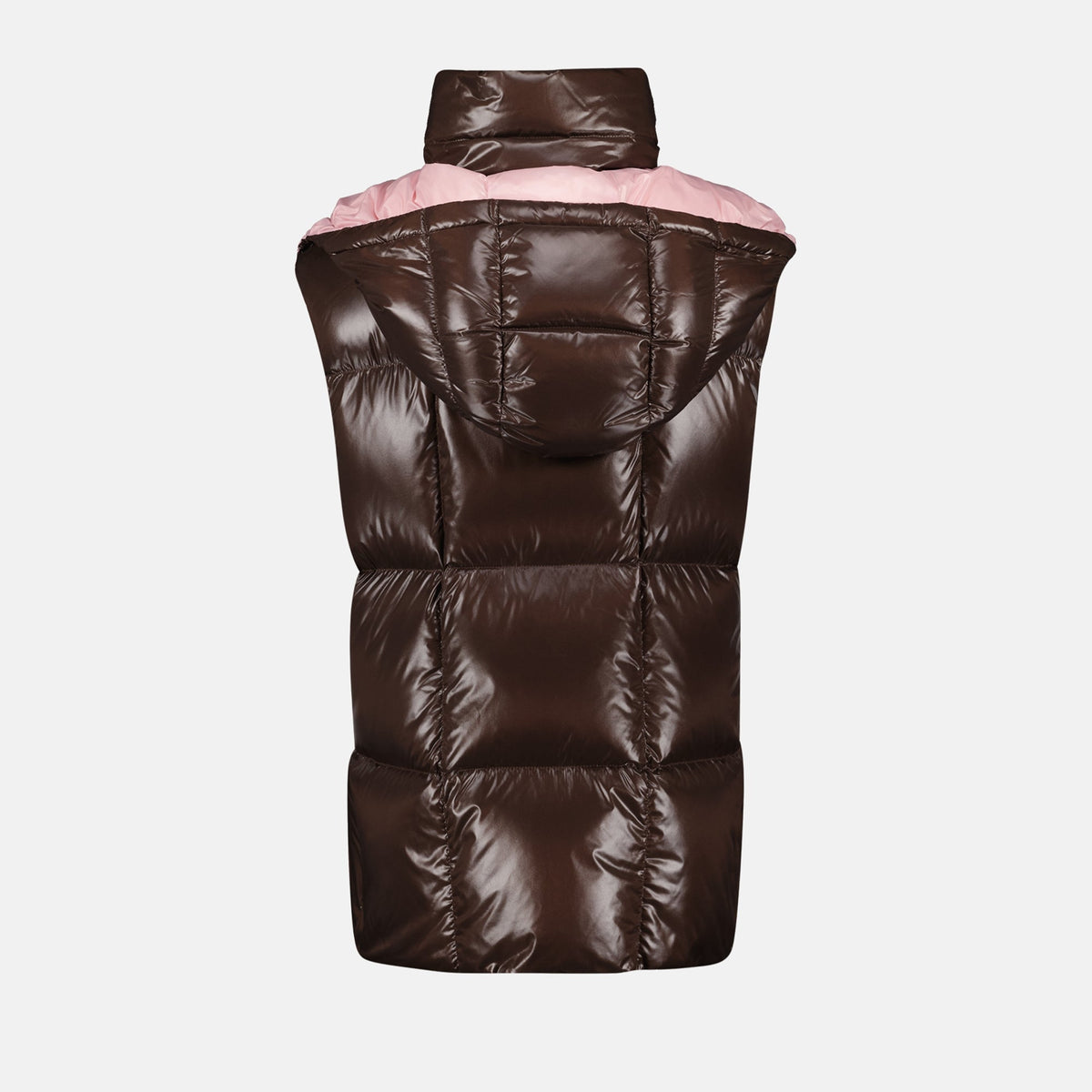 Brown & Pink Hooded Puffer Vest