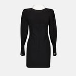 Contrast Collar Mini Dress with Ribbon Tie