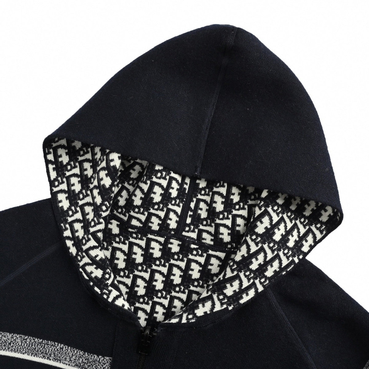 Oblique Zip-Up Knit Hoodie