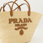 Raffia Tote Bag with Leather Handles