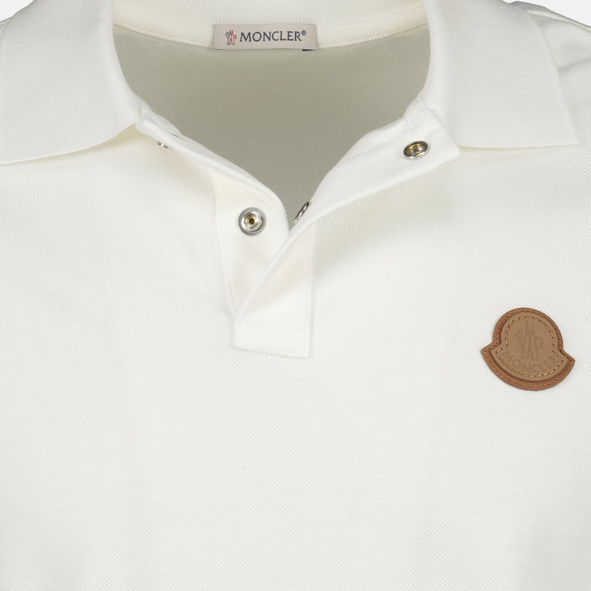Off-White Polo with Leather Logo Patch