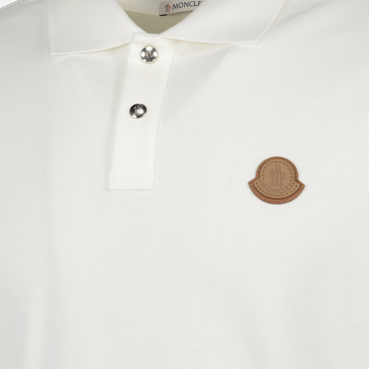 Off-White Polo with Leather Logo Patch