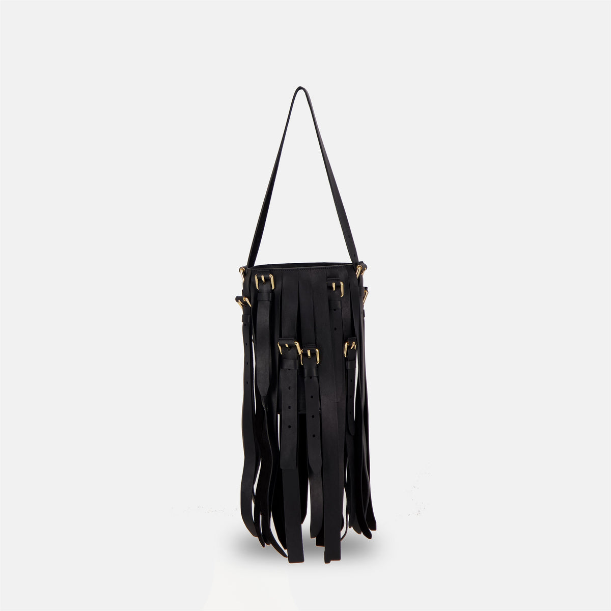 Fringed Leather Bucket Shoulder Bag