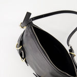 Black Leather Shoulder Bag with Strap Detail