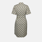 Short Sleeve Check Belted Shirt Dress – Light Beige