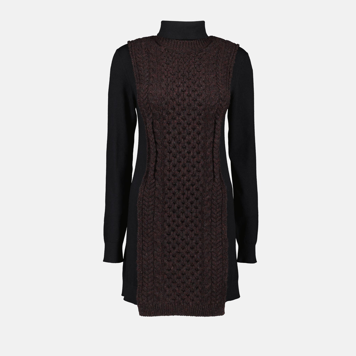 Cable-Knit Panel Turtleneck Dress