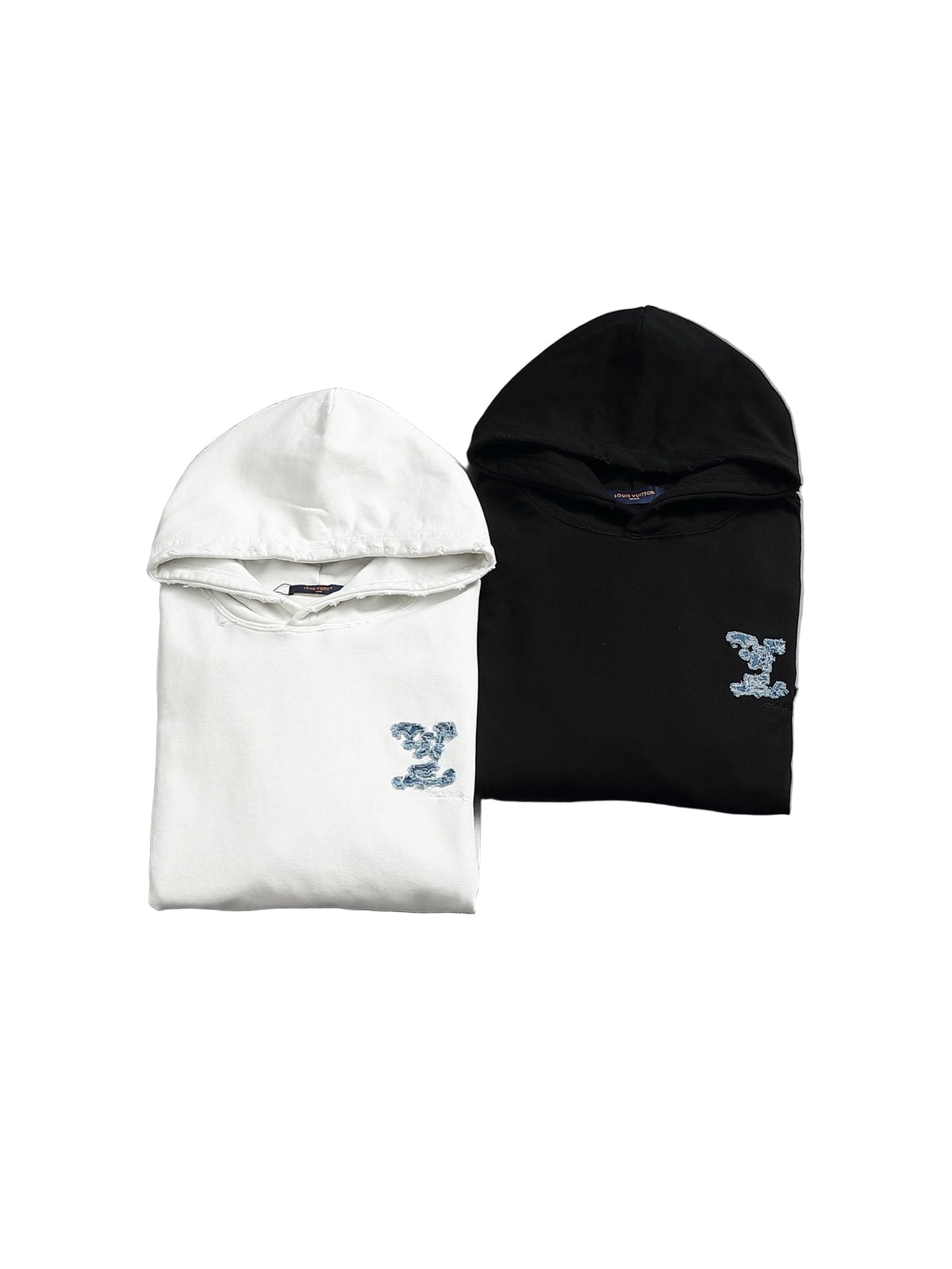 White Gradient Hoodie with Blue LV Patch