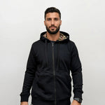 'Hove' check Hood Embroidery Logo Hoodie Zip Sweatshirt - Black