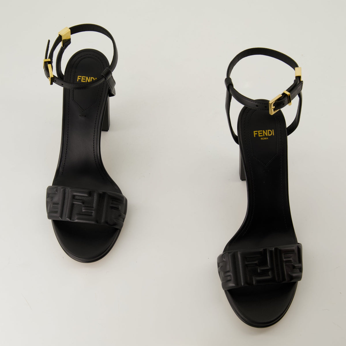 Embossed Black Leather Sandals
