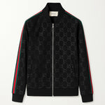 Black GG Monogram Track Jacket with Signature Web Stripes
