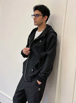 Premium Black Embossed Monogram Tracksuit Set