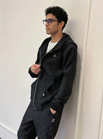 Premium Black Embossed Monogram Tracksuit Set