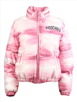 Pink Painterly Print Puffer Jacket