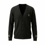 Black Monogram Accent Wool Cardigan
