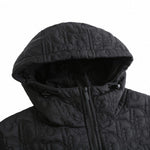 Black Quilted Wool Hooded Zip Jacket