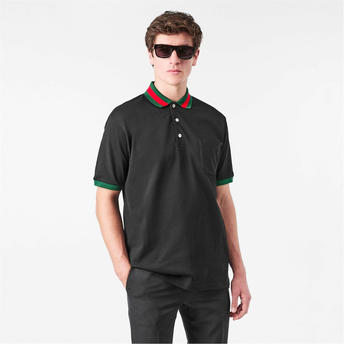Web Collar Cotton Polo Shirt – Black