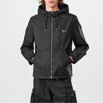 Hooded Nylon Windbreaker Jacket – Black