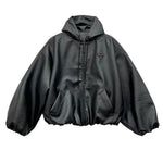 Oversized Re-Nylon Leather Hooded Jacket