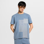 Knitted Patchwork Denim Short-Sleeved Crewneck