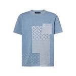 Knitted Patchwork Denim Short-Sleeved Crewneck