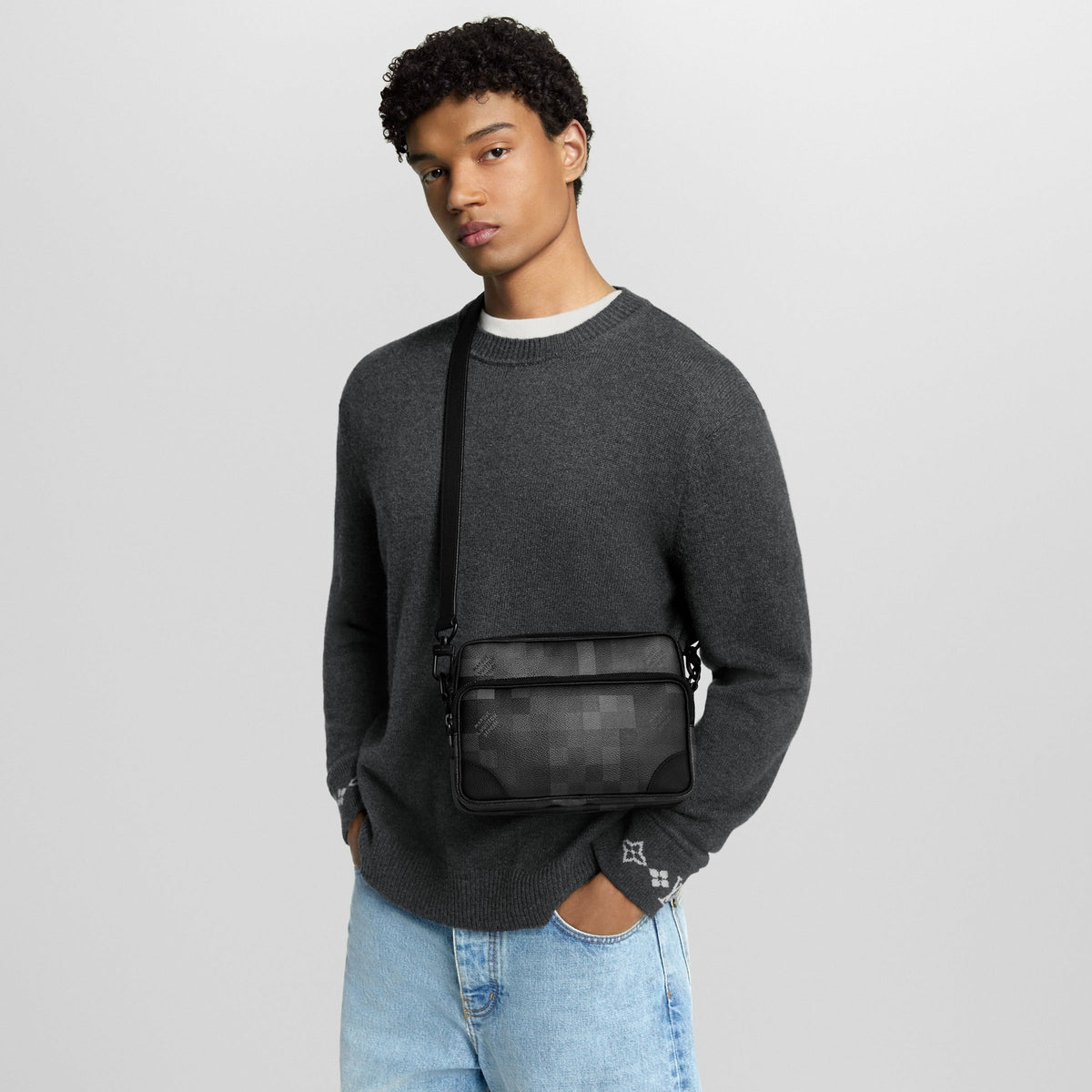 Damier Graphite Multi-Pocket Crossbody Bag (Black/Grey)
