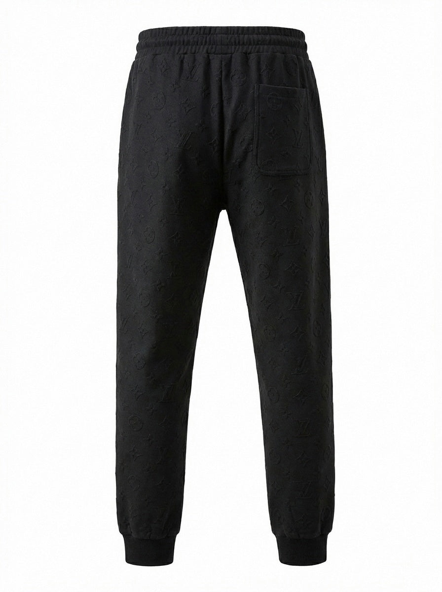 Premium Black Embossed Monogram Tracksuit Set