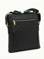 Embossed Leather Crossbody Bag Black