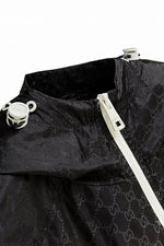 GG Jacquard Hooded Windbreaker Jacket with Contrast Zip – Black