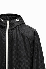 GG Jacquard Hooded Windbreaker Jacket with Contrast Zip – Black