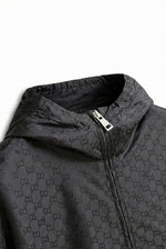 GG Jacquard Hooded Windbreaker Jacket – Black