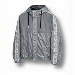 Oblique Grey Hooded Windbreaker with Signature Tape