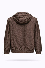 FF Monogram Hooded Windbreaker Jacket – Brown with Yellow Lining