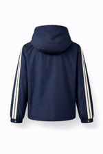 Hooded Nylon Jacket with Signature Stripe – Navy