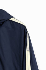 Hooded Nylon Jacket with Signature Stripe – Navy