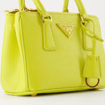 Galleria Mini Saffiano Leather Handbag (Lime Yellow)