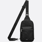 Oblique Embossed Leather Sling Bag (Black)
