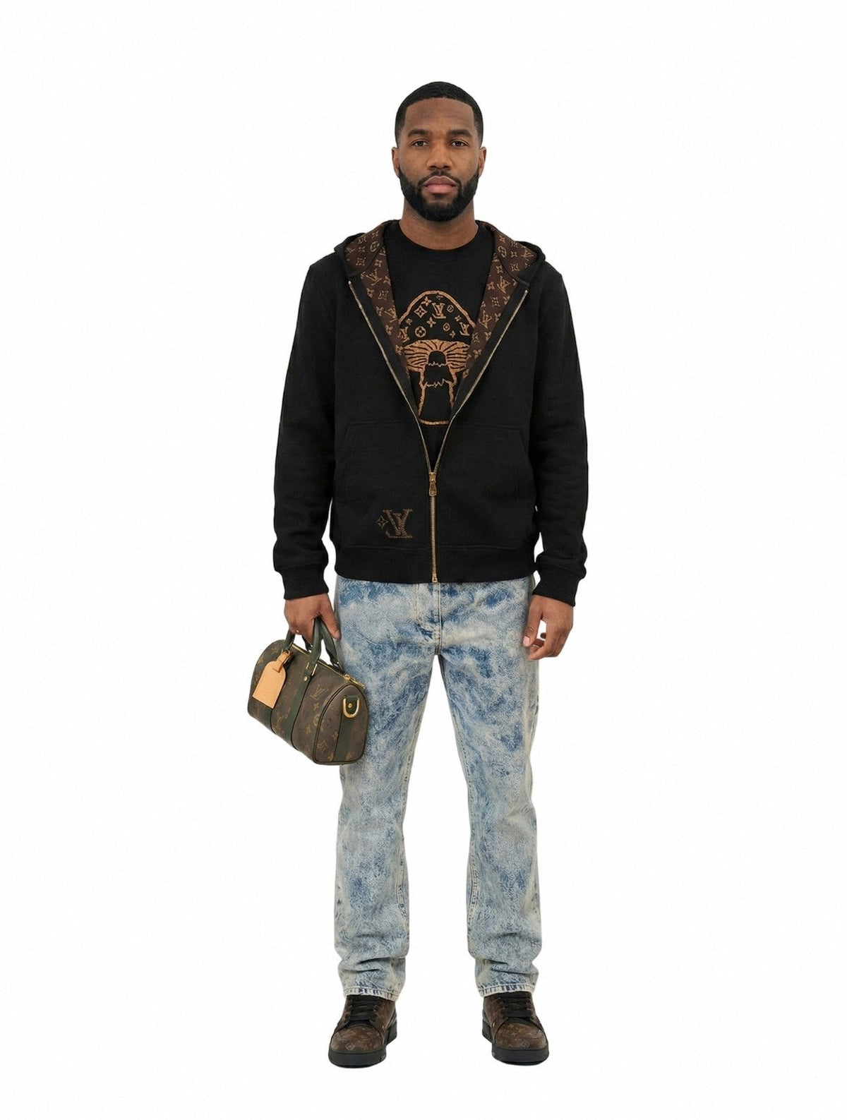 Reversible Monogram Wool Zip Hoodie – Black & Brown Edition